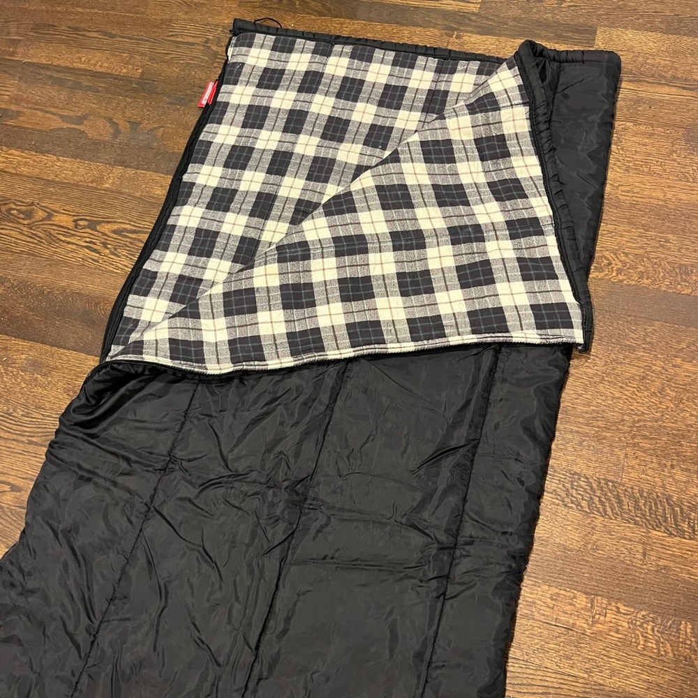 Coleman Sleeping Bag Black Plaid Flannel Lined Rectangular Camping Outdoor 75x32